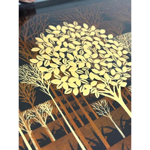 VTG Lacquerware Serving Tray Otagiri Original Japan Gold Gilt Tree Forest 14" - Picture 5 of 13